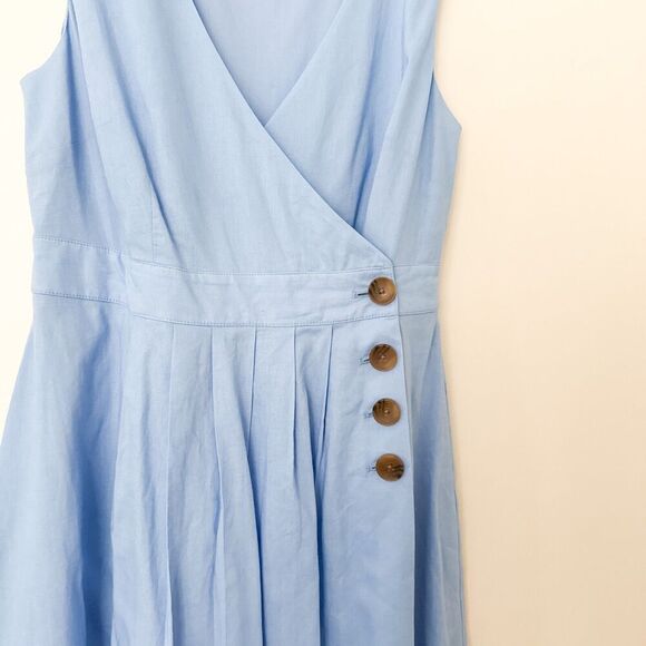 Boden Linen Midi Dress Arwen Wrap Blue V-Neck Size 8 Petite Preppy Beachy - Picture 4 of 8